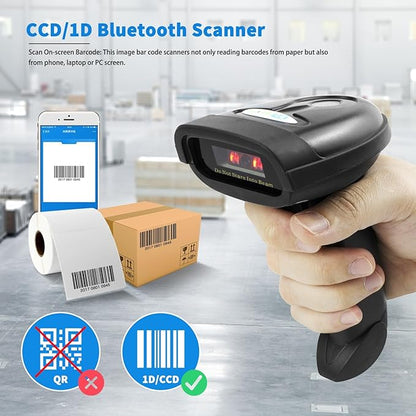 NETUM NT-1228BC wireless Bluetooth barcode scanner with CCD technology for scanning 1D barcodes from mobile phones, tablets, computer screens, and POS systems.