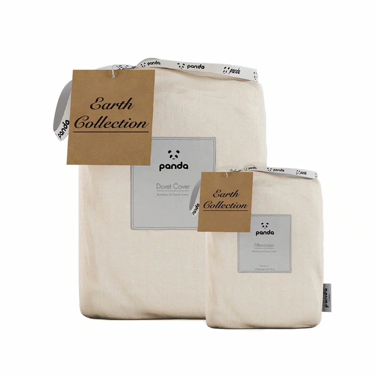 Panda Natural Bamboo and French Linen Duvet Cover Set on a bed showing crisp matte texture, Oxford pillowcase edges, and raw bamboo buttons.