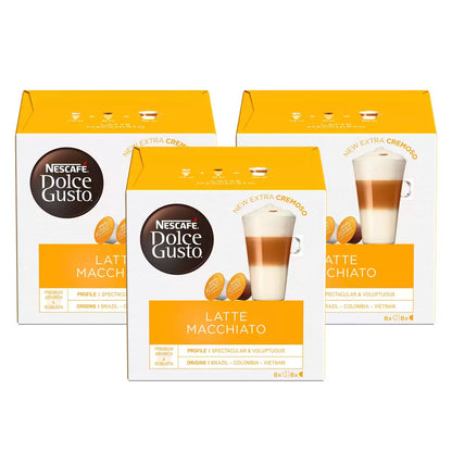 Nescafé Dolce Gusto Latte Macchiato Coffee Pods 24 Servings with creamy milk layers and rich espresso flavor .