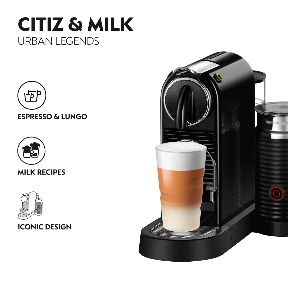 Nespresso by De'Longhi Citiz capsule coffee machine with Aeroccino milk frother making espresso and cappuccino at home.