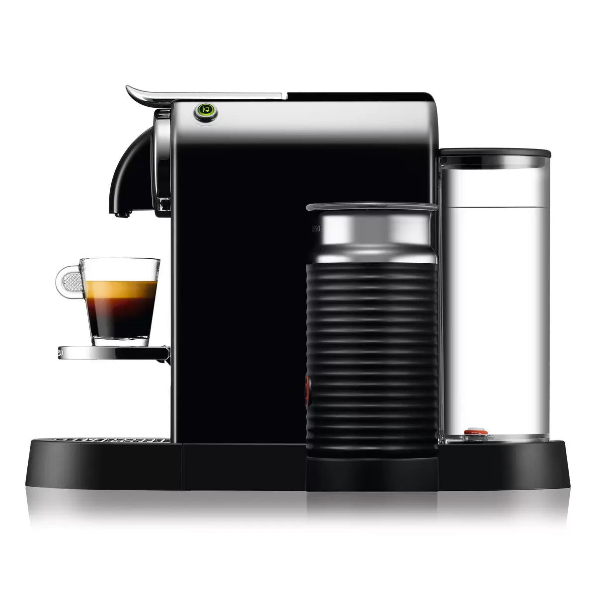 Nespresso by De'Longhi Citiz capsule coffee machine with Aeroccino milk frother making espresso and cappuccino at home.