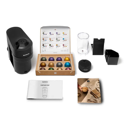 Nespresso by De'Longhi Vertuo Pop ENV90.B capsule coffee machine making barista-style coffee at home.