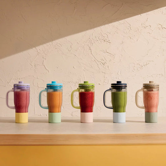 Portable Ninja BlendBoss tumbler in three colors for smoothies