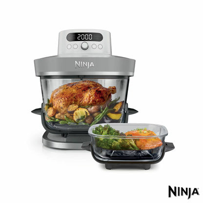 Ninja CRISPi PRO 5-in-1 Glass Air Fryer in two colours with glass cooking containers for healthy crispy cooking and versatile meal preparation.