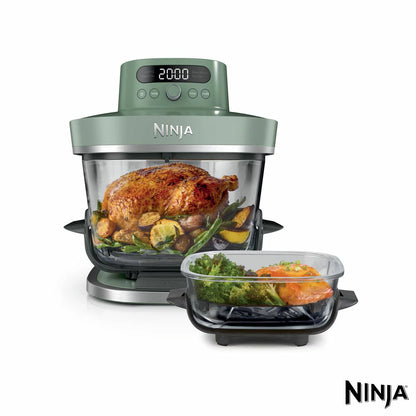 Ninja CRISPi PRO 5-in-1 Glass Air Fryer in two colours with glass cooking containers for healthy crispy cooking and versatile meal preparation.
