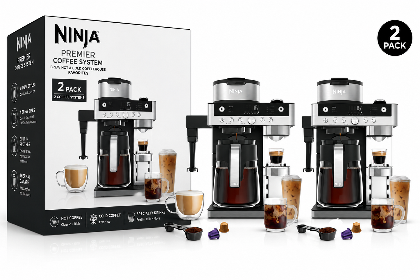 Ninja Prestige DualBrew System CFN802UK coffee machine brewing pod and ground coffee for café-style drinks .