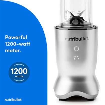 The sleek NutriBullet Ultra Deluxe blending base with a 900ml cup, stainless steel straws, and assorted lids arranged neatly on a modern kitchen surface.