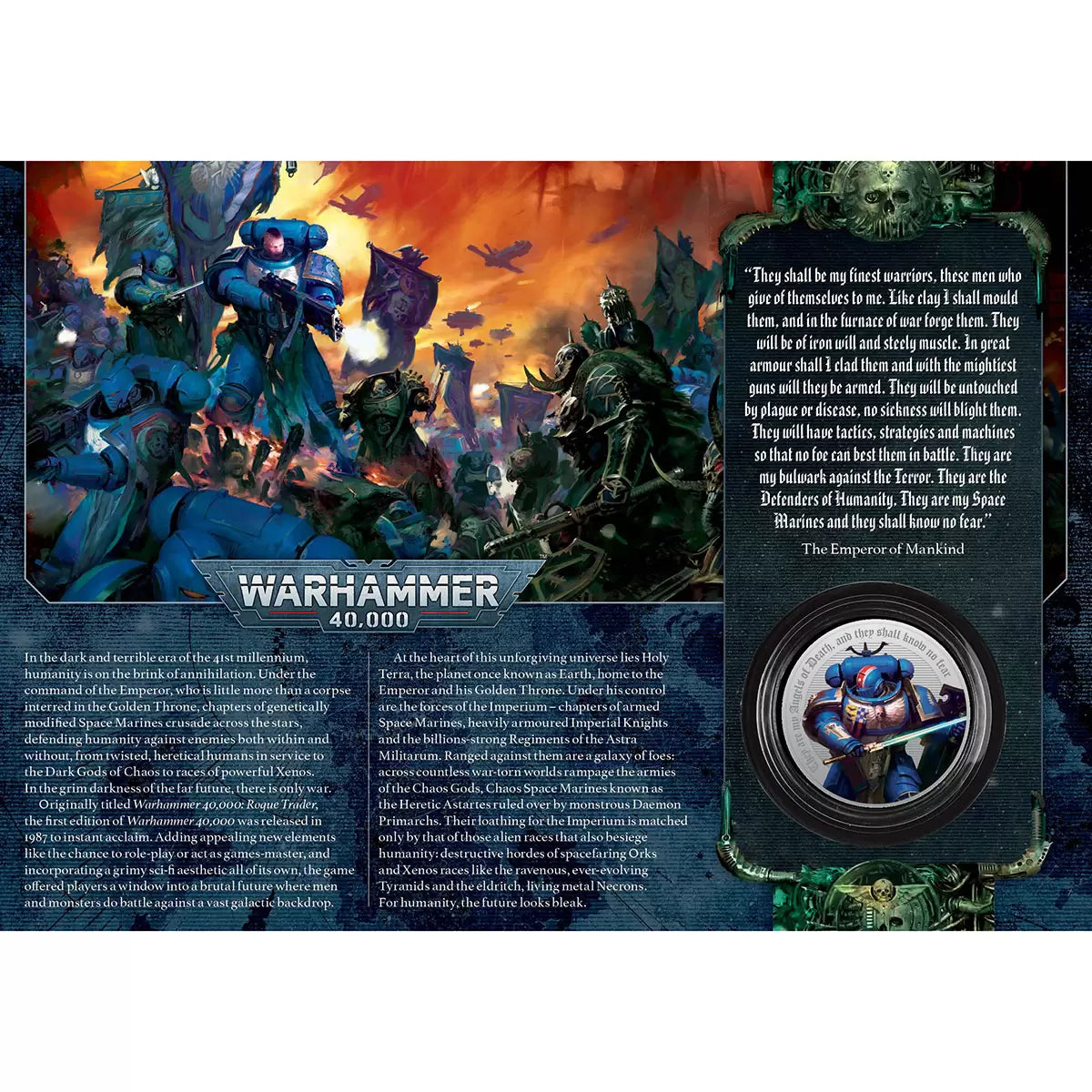 Official limited edition Warhammer 40,000 Medal Cover by Royal Mail collectible display item for fans and collectors
