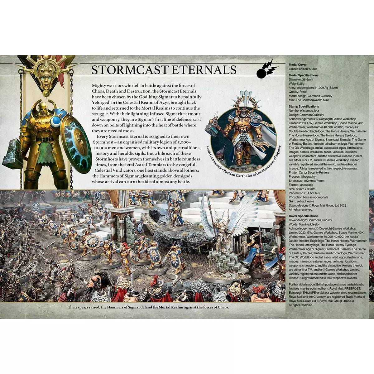 Official limited edition Warhammer Age of Sigmar Medal Cover by Royal Mail collectible for fans and collectors