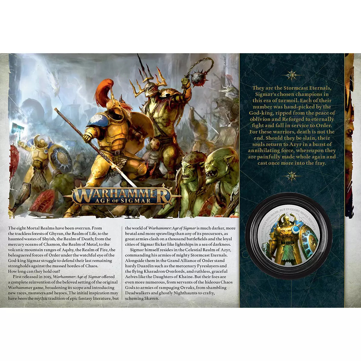 Official limited edition Warhammer Age of Sigmar Medal Cover by Royal Mail collectible for fans and collectors