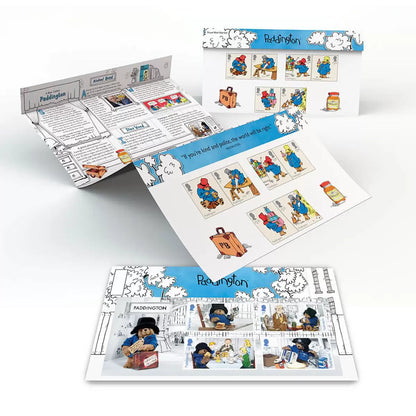 Official Paddington Affixed Presentation Pack by Royal Mail ready-to-hang collectible display featuring Paddington stamps
