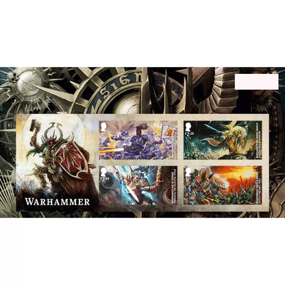 Official Warhammer Stamps Presentation Pack by Royal Mail featuring collectible Warhammer-themed stamps for fans and collectors