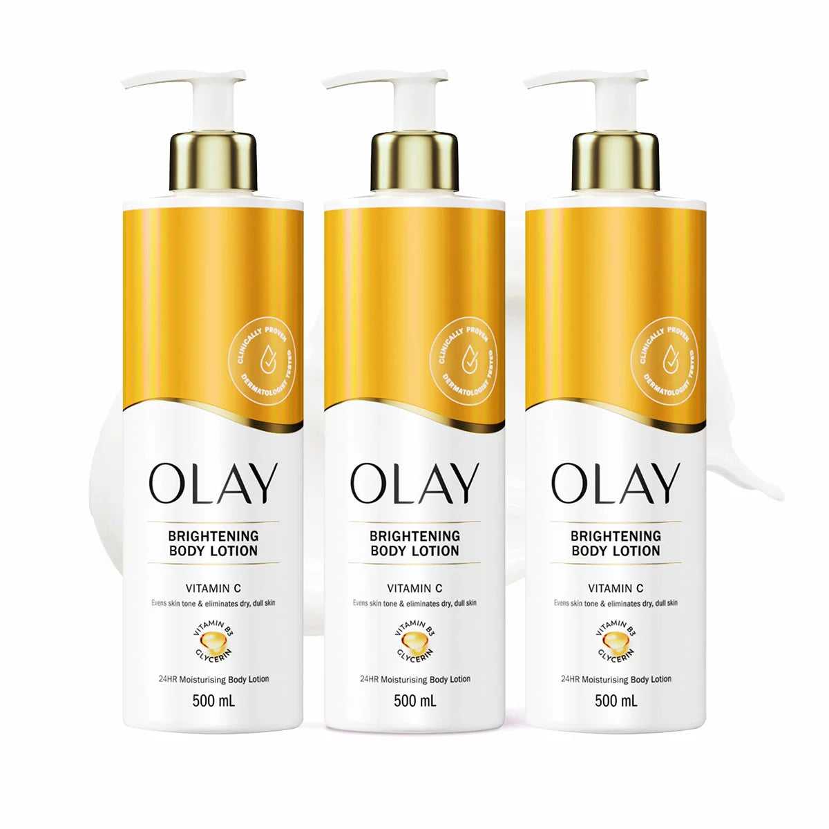 Olay Vitamin C body lotion 3 x 500ml for hydrating and brightening dry skin