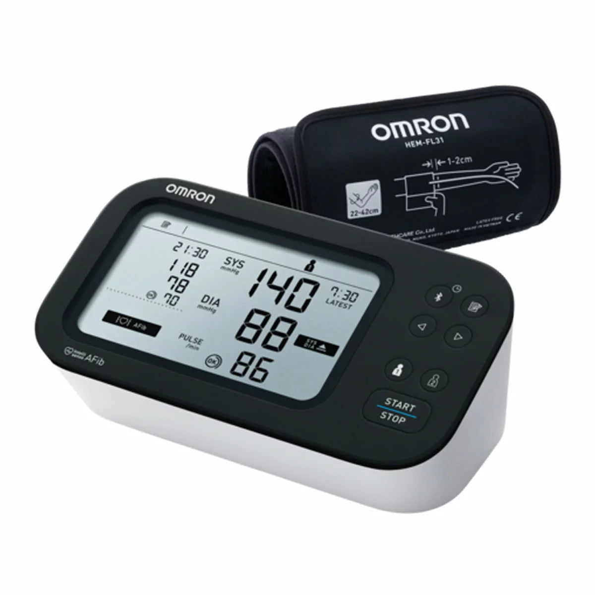 Omron M7 Intelli IT AFib upper arm blood pressure monitor with digital display and cuff