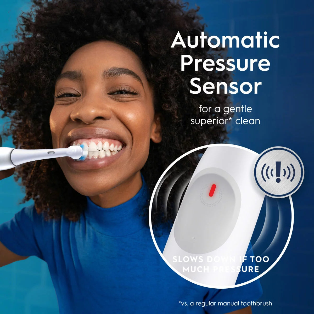 The Oral-B iO2 electric toothbrush in white, displayed with its travel case and charging base against a clean, modern bathroom backdrop.