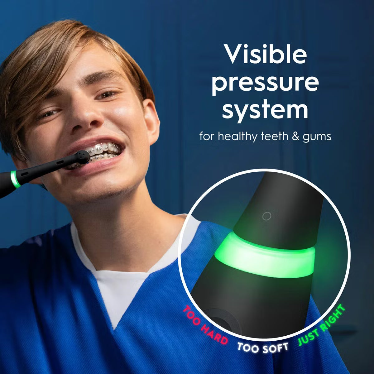 Oral-B iO Series 5 electric toothbrushes in Matt Black and Quite White standing upright with ultimate clean brush heads on a modern bathroom counter.
