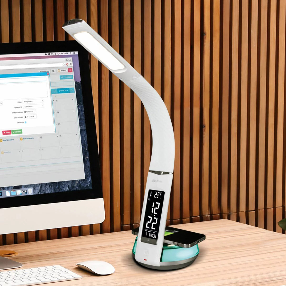OttLite wireless charging LED desk lamp with colour changing base in black