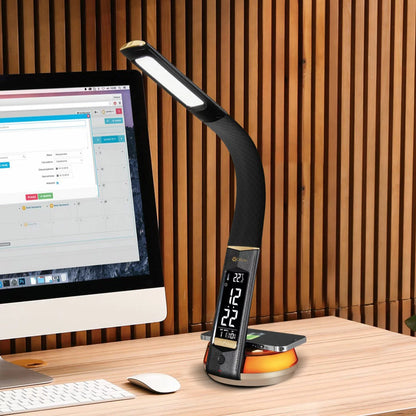 OttLite wireless charging LED desk lamp with colour changing base in black