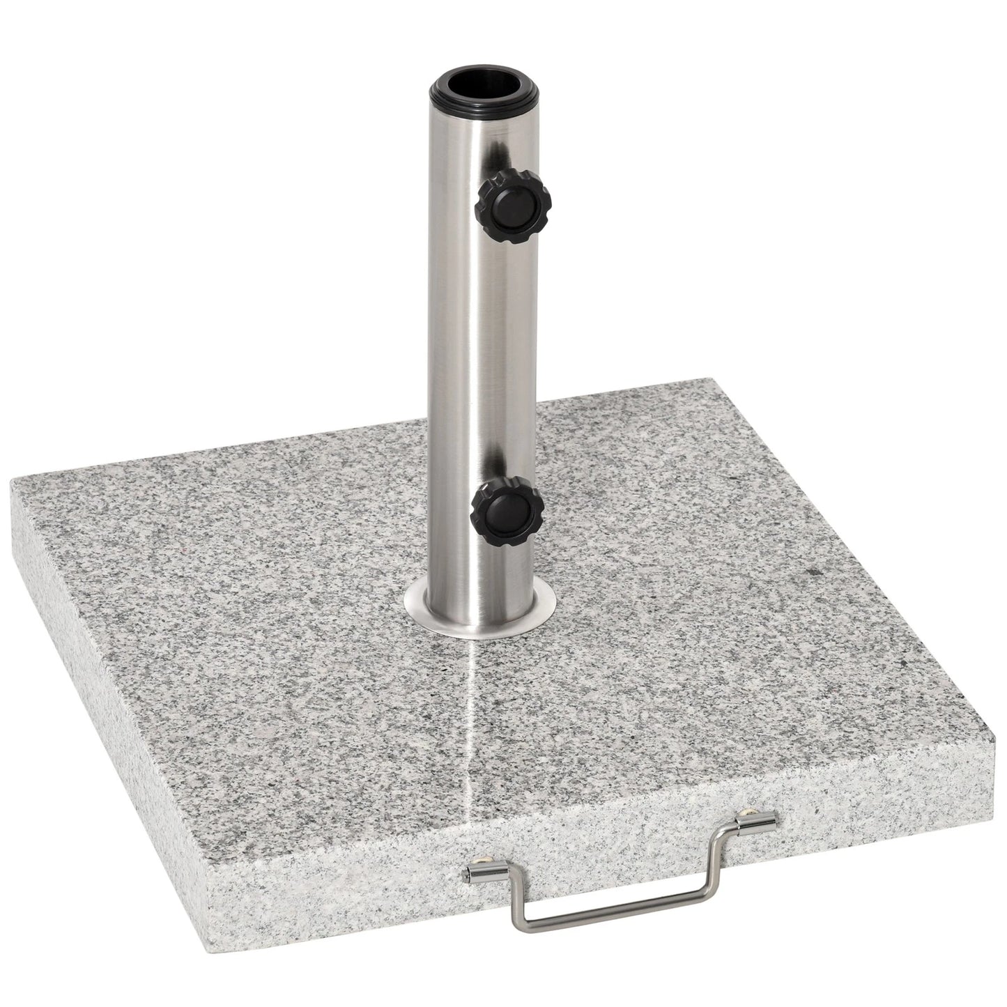Outsunny umbrella base parasol holder 25kg outdoor wheel marble stand with side knob on a green garden lawn.  - 1