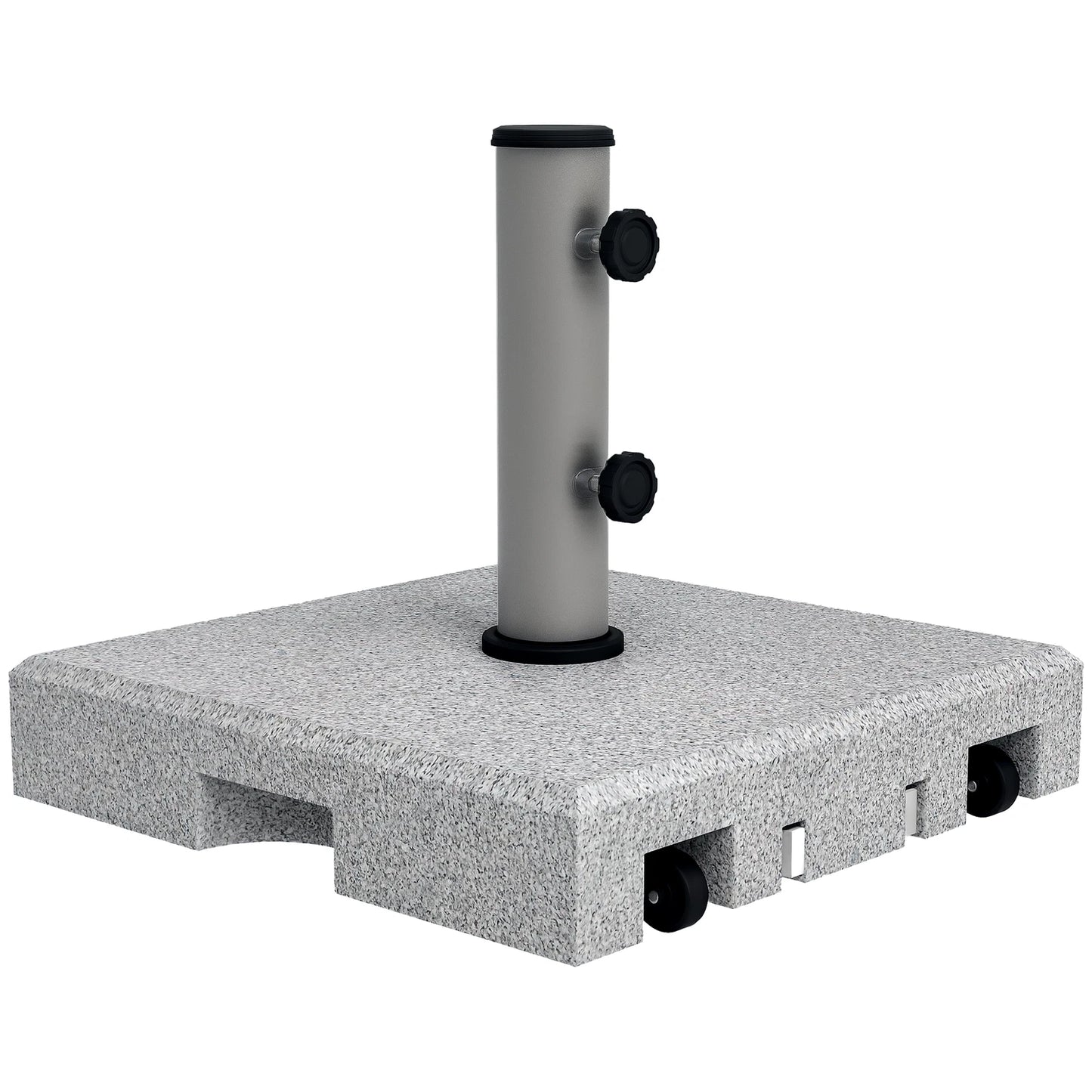 Outsunny 28kg heavy duty granite parasol base with wheels and retractable handle on an outdoor patio. - 1
