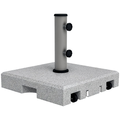 Outsunny 28kg heavy duty granite parasol base with wheels and retractable handle on an outdoor patio. - 1