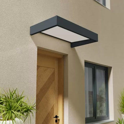 Palram Canopia Sophia 1600 door canopy in grey with white opal acrylic panel installed over a modern residential front entryway.