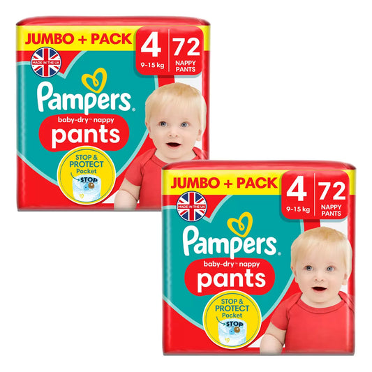 Pampers Baby Dry Pants Size 4 2 x 72 Pack with up to 12-hour dryness protection and comfortable fit for active babies