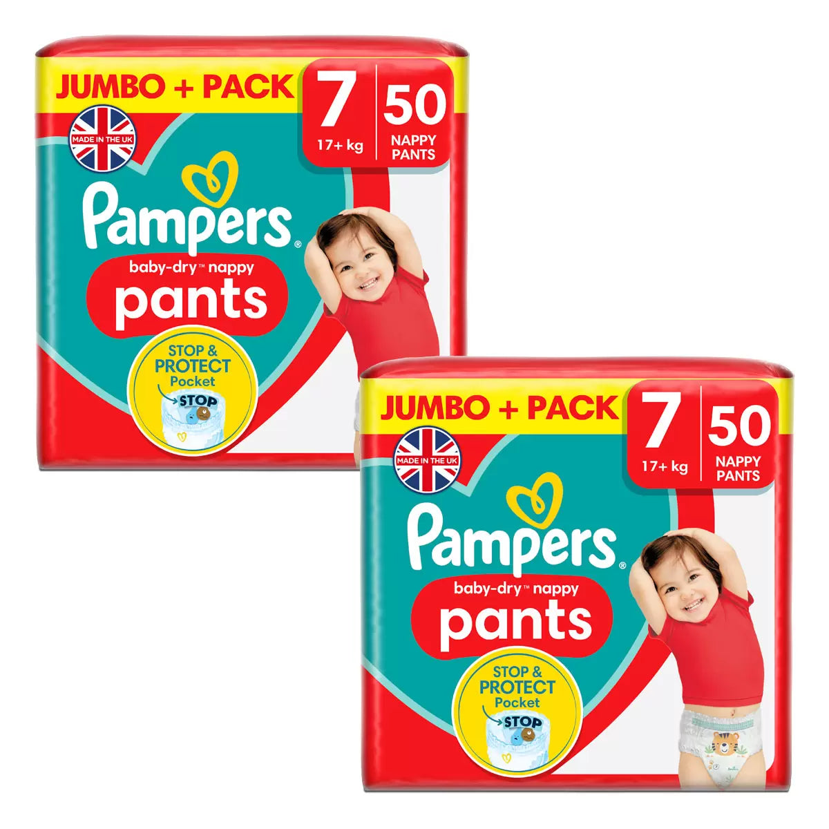 Pampers Baby Dry Pants Size 7 2 x 50 Pack with 12-hour dryness protection for active toddlers weighing 15kg and above