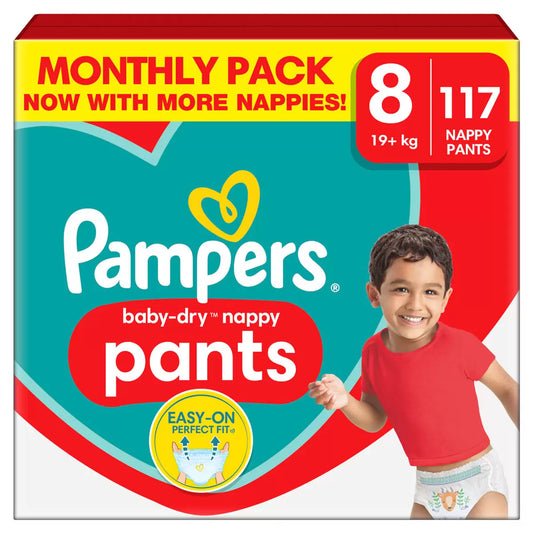 Pampers Baby Dry Pants Size 8 117 Pack with up to 12-hour dryness protection for active toddlers and growing children