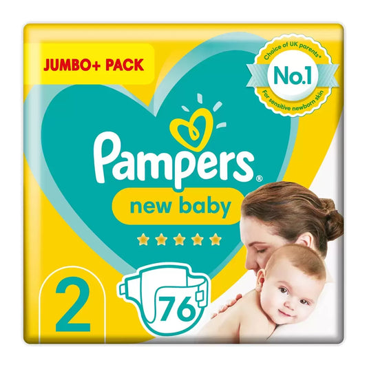 Pampers New Baby Nappies Size 2 Jumbo Plus 76 Pack for newborn babies 4-8kg with soft leak protection and comfortable fit