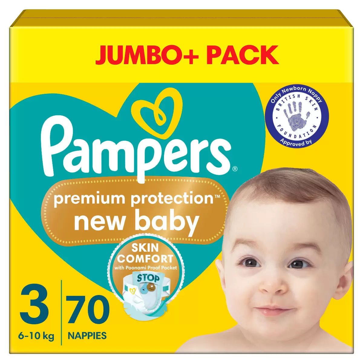 Pampers Premium Protect New Baby Size 3 nappies 70 pack with ultra-soft material and leak protection for newborn babies