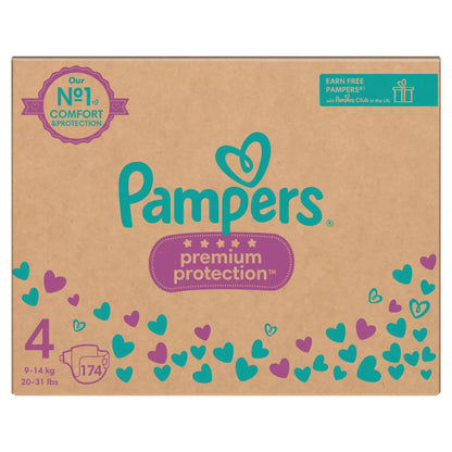 Pampers Premium Protection Size 4 baby nappies 174 pack with ultra-soft comfort and long-lasting leak protection for babies 9-14kg