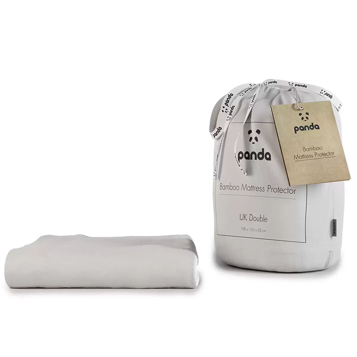 Soft white Panda Bamboo Mattress Protector showing its textured bamboo surface and deep fitted skirt fitted on a modern mattress.
