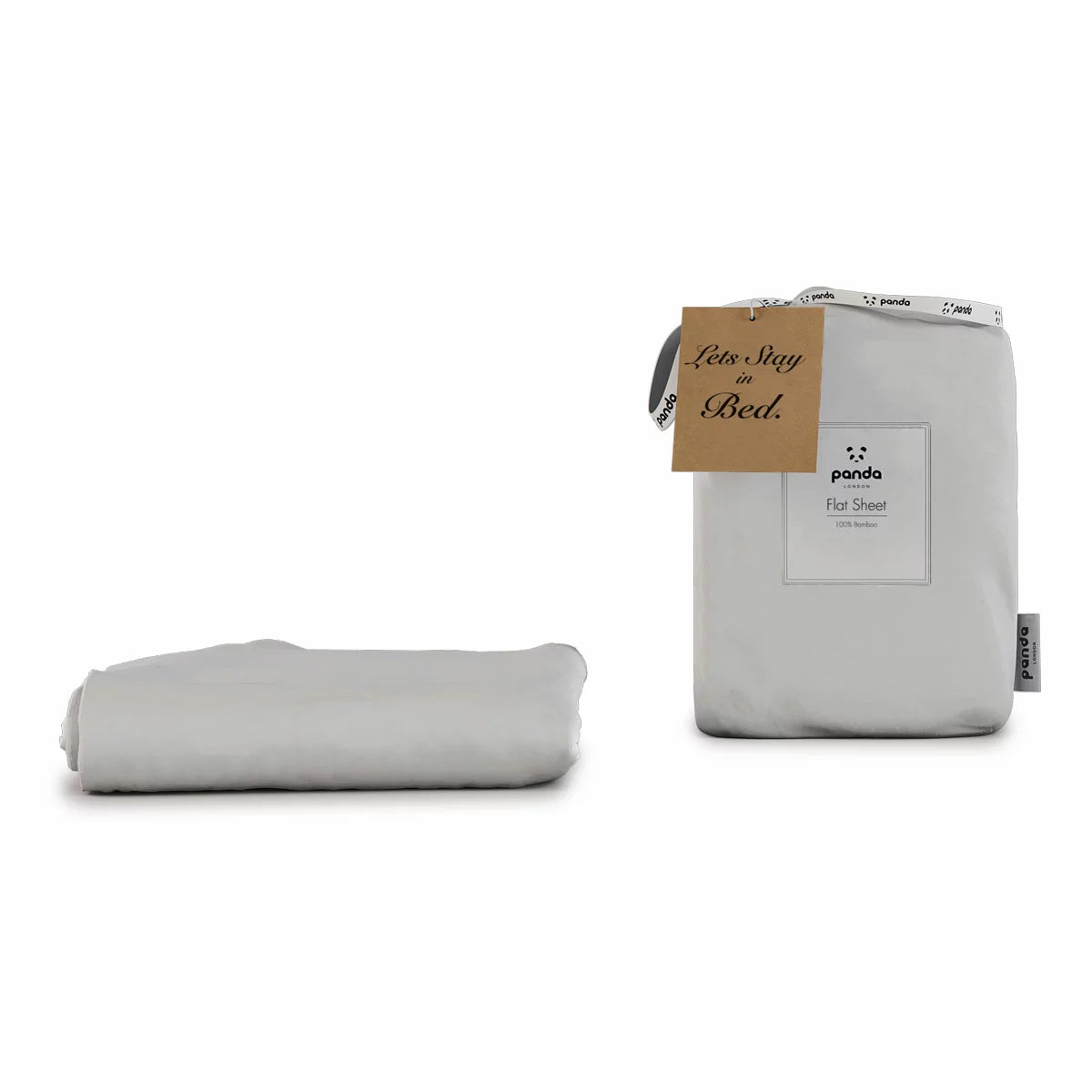 Crisp white Panda 100 percent bamboo flat sheet folded neatly on a bed showing its silky texture and natural luster.