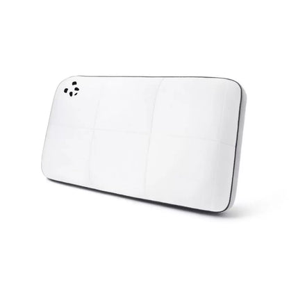 Panda Hybrid Memory Foam Pillow showcasing its white bamboo cover and distinct grey 3D mesh border on a modern bed