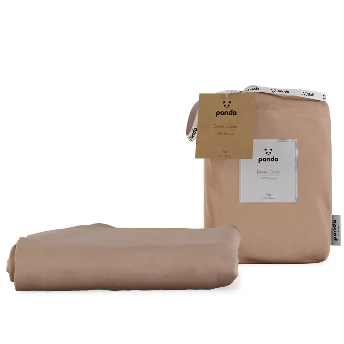 Soft white Panda Children's 100% Bamboo Duvet Cover neatly folded on a cot bed displaying its silky sateen texture.