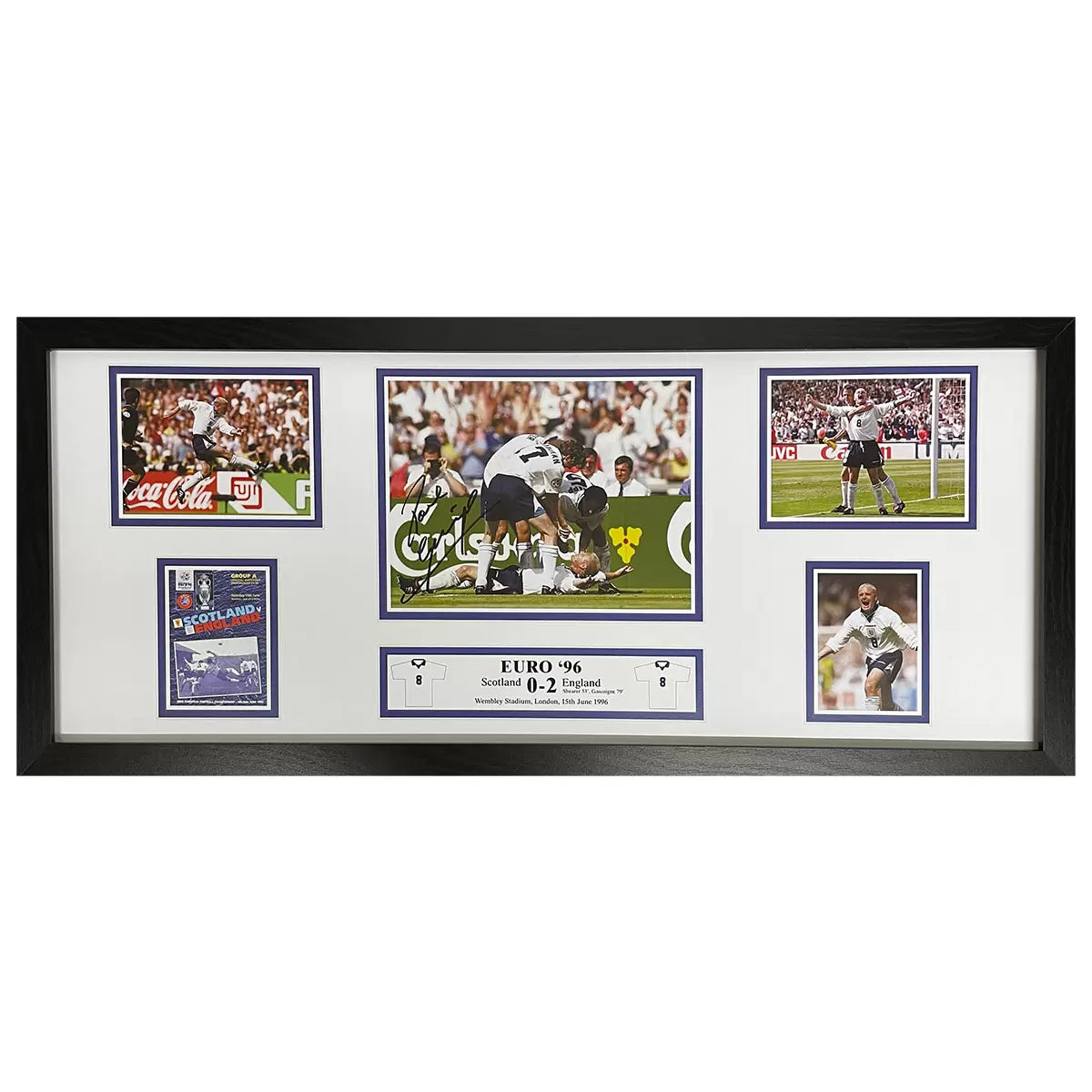 Paul Gascoigne hand-signed 30x12 inch panoramic storyboard celebrating his iconic Euro '96 goal.