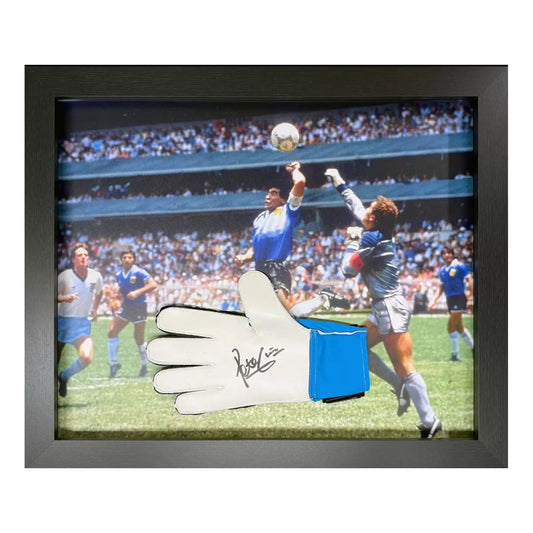 Peter Shilton hand-signed Puma England goalkeeper glove mounted in a premium black display frame.