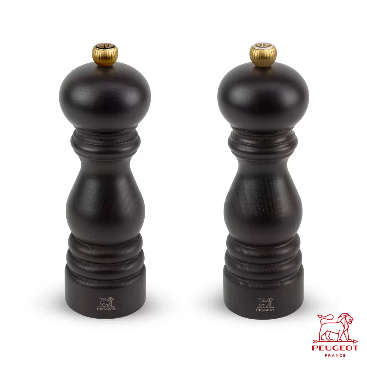 Iconic Peugeot Paris salt and pepper mill set in classic beechwood finish.