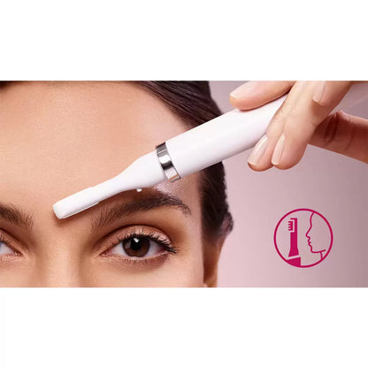 Philips Lumea Advanced IPL device in white and rose gold, displayed alongside its three precision attachments and the included Satin compact pen trimmer.