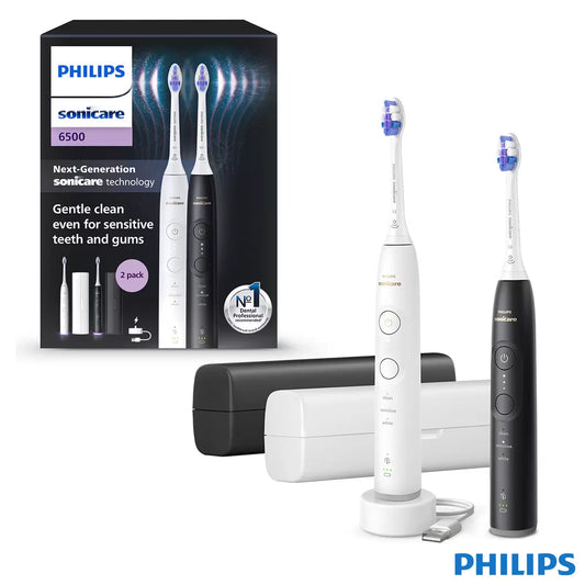 Dual pack Philips Sonicare electric toothbrushes in black and white set