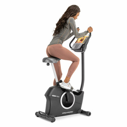 Pro Form 225 CSX Exercise Bike with adjustable resistance, LCD workout monitor, and ergonomic seat for home cardio fitness.