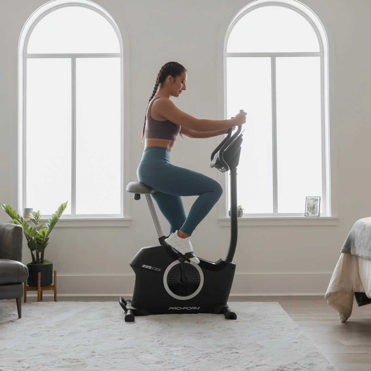 Pro Form 225 CSX Exercise Bike with adjustable resistance, LCD workout monitor, and ergonomic seat for home cardio fitness.