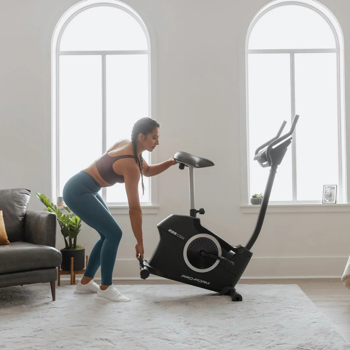Pro Form 225 CSX Exercise Bike with adjustable resistance, LCD workout monitor, and ergonomic seat for home cardio fitness.