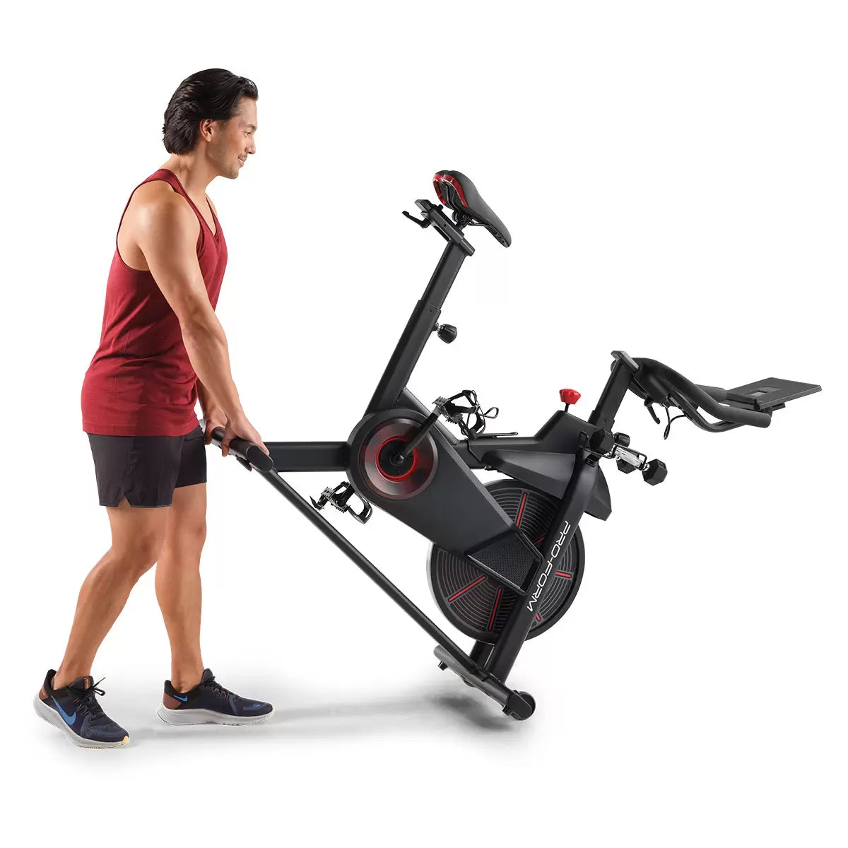 Pro Form Pro Trainer 500 Spin Bike with adjustable resistance, ergonomic seat, and indoor cycling workout features for home fitness.