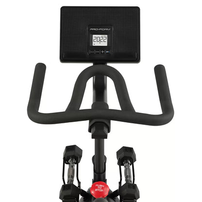 Pro Form Pro Trainer 500 Spin Bike with adjustable resistance, ergonomic seat, and indoor cycling workout features for home fitness.