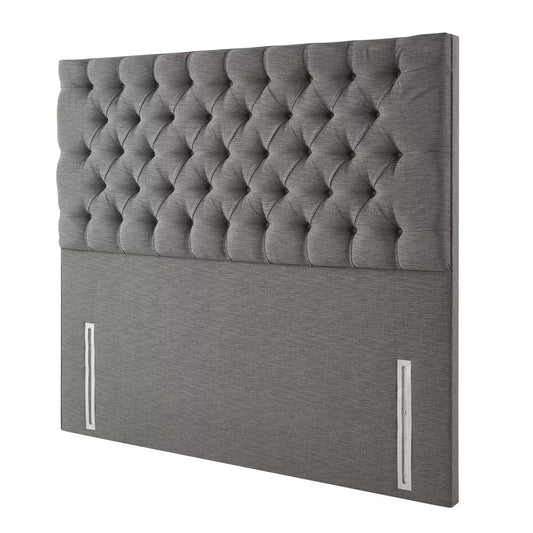 Pocket Spring Bed Company Ravello full height headboard in premium grey fabric with elegant button-tufting detailing.