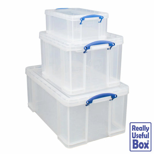 Really Useful Nest of 3 storage boxes in 64L 35L and 9L sizes for home organisation