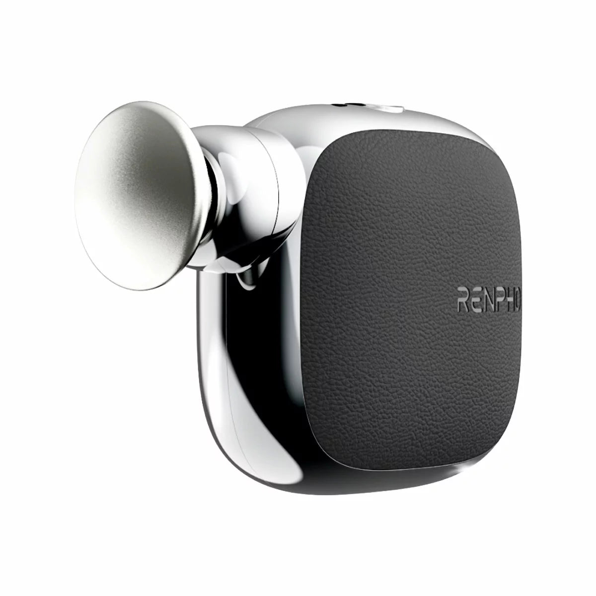 The Renpho Micro Massage Gun in black, displayed alongside its five head attachments, emphasizing its compact and portable design.