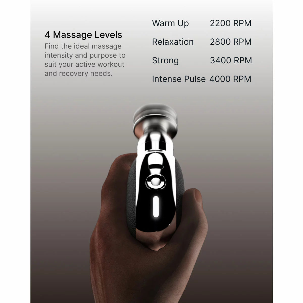 The Renpho Micro Massage Gun in black, displayed alongside its five head attachments, emphasizing its compact and portable design.
